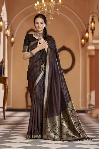 Black soft silk blend kanjivaram zari jacquard work designer saree