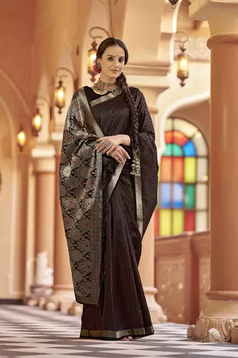 Black soft silk blend kanjivaram zari jacquard work designer saree