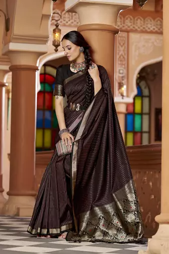 Black soft silk blend kanjivaram zari jacquard work designer saree
