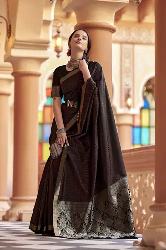 Black soft silk blend kanjivaram zari jacquard work designer saree