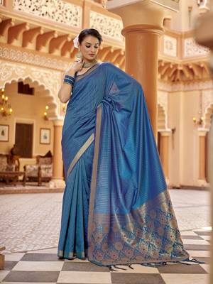 Royal blue soft silk blend kanjivaram zari jacquard work designer saree 1