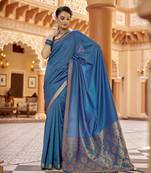 Royal blue soft silk blend kanjivaram zari jacquard work designer saree