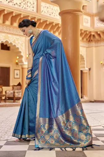 Royal blue soft silk blend kanjivaram zari jacquard work designer saree