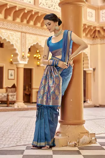 Royal blue soft silk blend kanjivaram zari jacquard work designer saree