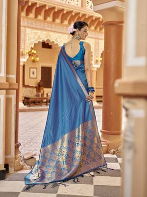 Royal blue soft silk blend kanjivaram zari jacquard work designer saree 4