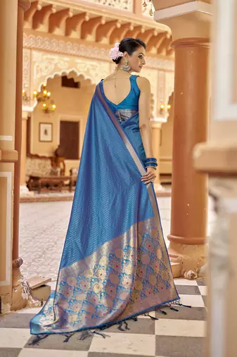 Royal blue soft silk blend kanjivaram zari jacquard work designer saree