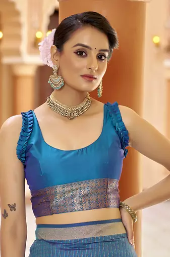 Royal blue soft silk blend kanjivaram zari jacquard work designer saree