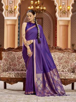 Purple soft silk blend kanjivaram zari jacquard work designer saree 1