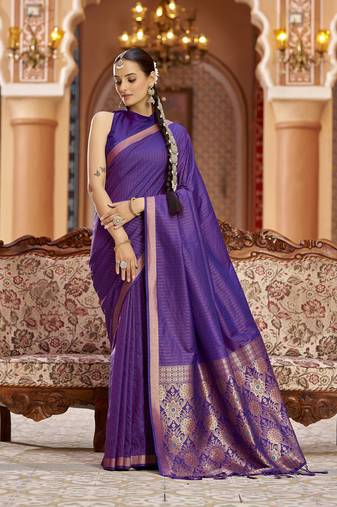 Purple soft silk blend kanjivaram zari jacquard work designer saree