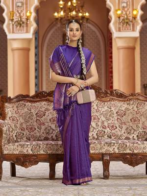 Purple soft silk blend kanjivaram zari jacquard work designer saree 2