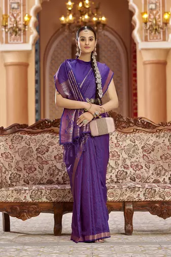 Purple soft silk blend kanjivaram zari jacquard work designer saree