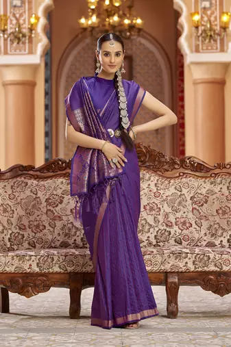 Purple soft silk blend kanjivaram zari jacquard work designer saree
