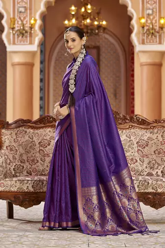 Purple soft silk blend kanjivaram zari jacquard work designer saree