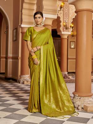 Light green soft silk blend kanjivaram zari jacquard work designer saree 1