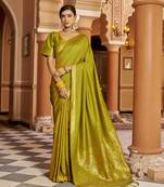 Light green soft silk blend kanjivaram zari jacquard work designer saree