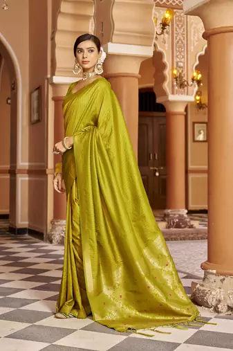 Light green soft silk blend kanjivaram zari jacquard work designer saree