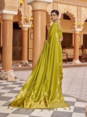 Light green soft silk blend kanjivaram zari jacquard work designer saree 3