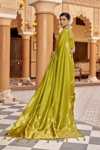Light green soft silk blend kanjivaram zari jacquard work designer saree
