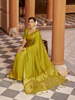 Light green soft silk blend kanjivaram zari jacquard work designer saree 4