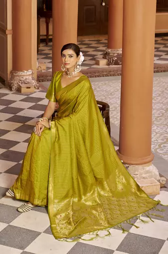 Light green soft silk blend kanjivaram zari jacquard work designer saree