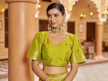 Light green soft silk blend kanjivaram zari jacquard work designer saree 5