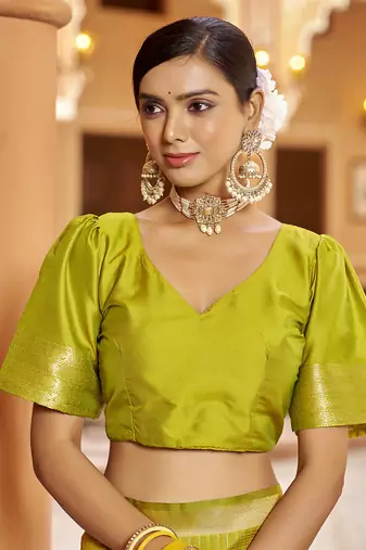Light green soft silk blend kanjivaram zari jacquard work designer saree