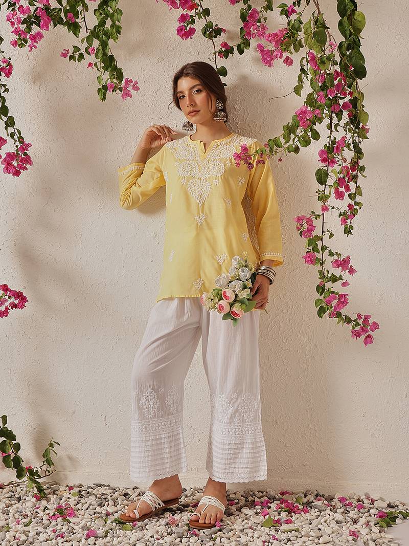 hand embroidered white cotton lucknowi chikankari palazzo 