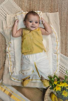yellow sleeveless handloom cotton kids kurta dhoti pants 3