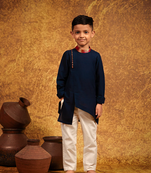 Blue pure  cotton long kurta and pant for kids