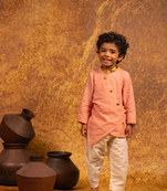 Red charming apricot cotton long kurta and pant for kids