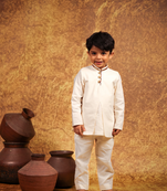 White plain pure  cotton short kurta and pant for kids