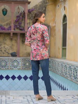 Divena pink printed rayon a-line top 2