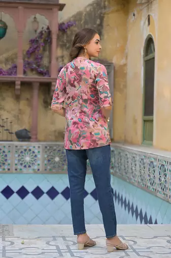 Divena pink printed rayon a-line top
