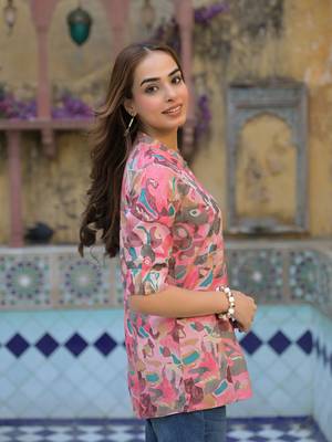 Divena pink printed rayon a-line top 3