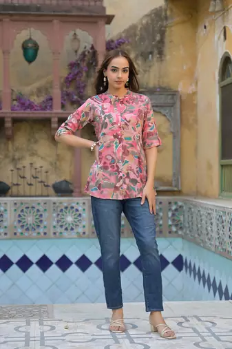 Divena pink printed rayon a-line top