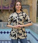 Divena black printed rayon a-line top