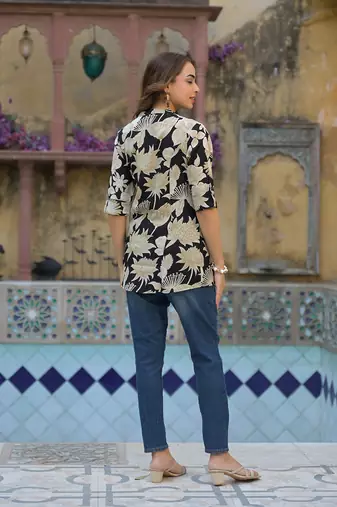 Divena black printed rayon a-line top