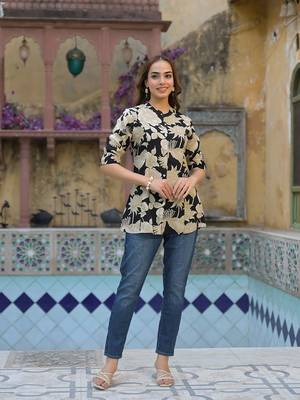 Divena black printed rayon a-line top 3