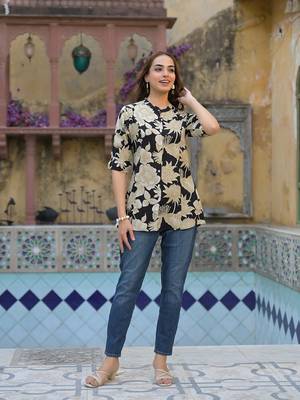Divena black printed rayon a-line top 4