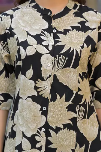 Divena black printed rayon a-line top