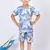 Blue cotton knitted tropical printed half sleeves t-shirt & shorts set for boys