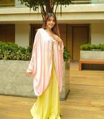 Pink poly georgette solid mohi kaftaan set