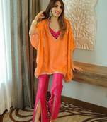 Orange silk blend solid neermohi kaftaan set