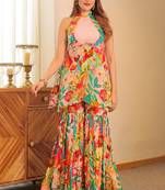 Green multicolor silk blend printed ruhani garara set