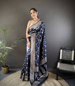 blue soft silk blend meenakari zari weaving banarasi saree