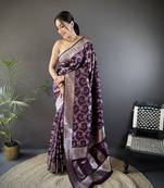 purple soft silk blend meenakari zari weaving banarasi saree