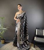 black soft silk blend  meenakari zari weaving banarasi saree