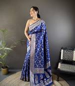 royal blue soft silk blend meenakari zari weaving banarasi saree