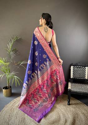 royal blue soft silk blend meenakari peacock zari weaving work paithani saree 4