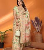 pastel green soft silk blend meenakari weaving work pashmina saree